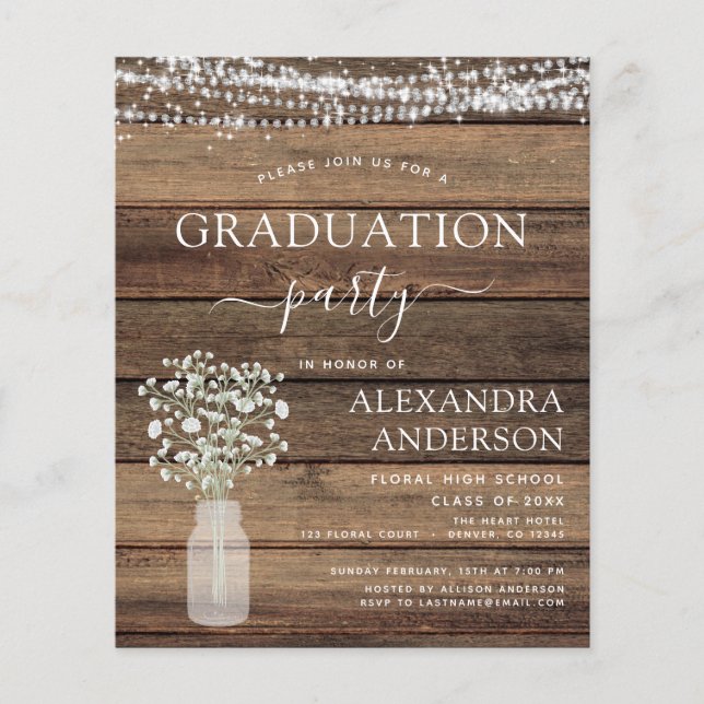 Budget 2023 Graduation Rustic Baby's Breath Lights Flyer (Front)
