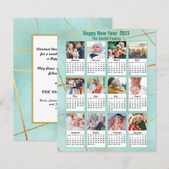 Budget 2023 Mint Green Family Photo Calendar Card (Front/Back)