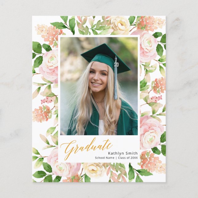 BUDGET 2023 Pink Floral Photo Grad Announcement (Front)