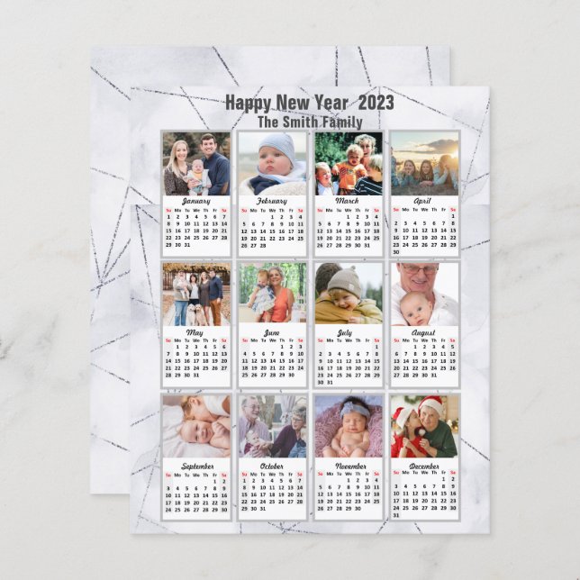 Budget 2023 Silver Gold Family Photo Calendar Card (Front/Back)