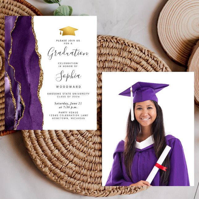 Budget 2024 Graduation Purple Agate Photo Invite (Creator Uploaded)