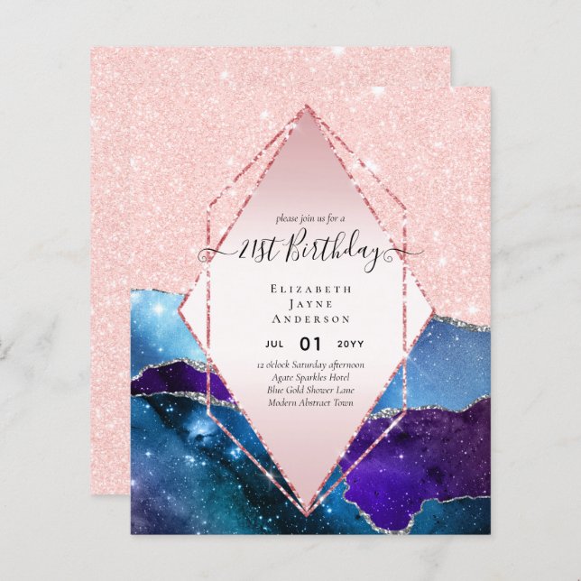 BUDGET 21st Birthday Glittery AGATE Sparkle Invite (Front/Back)