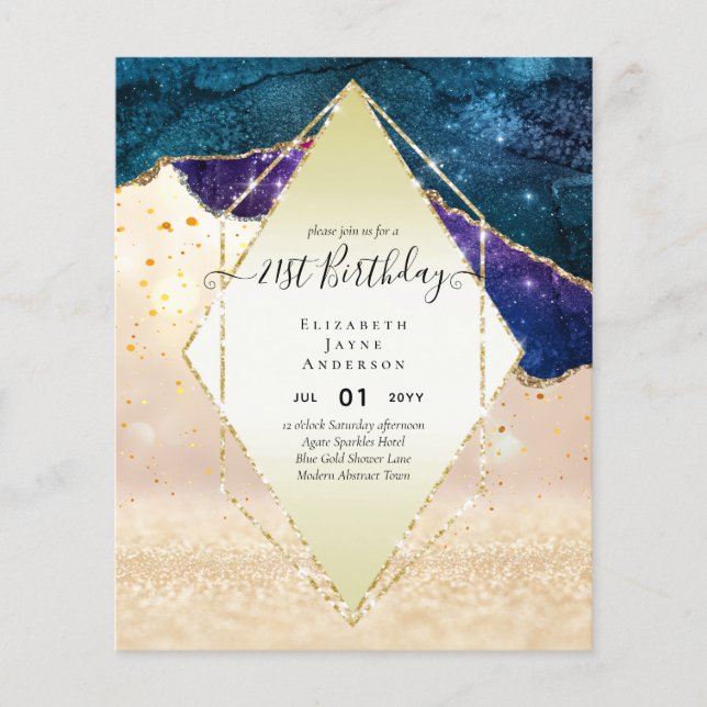 BUDGET 21st Birthday Glittery AGATE Sparkle Invite Flyer (Front)