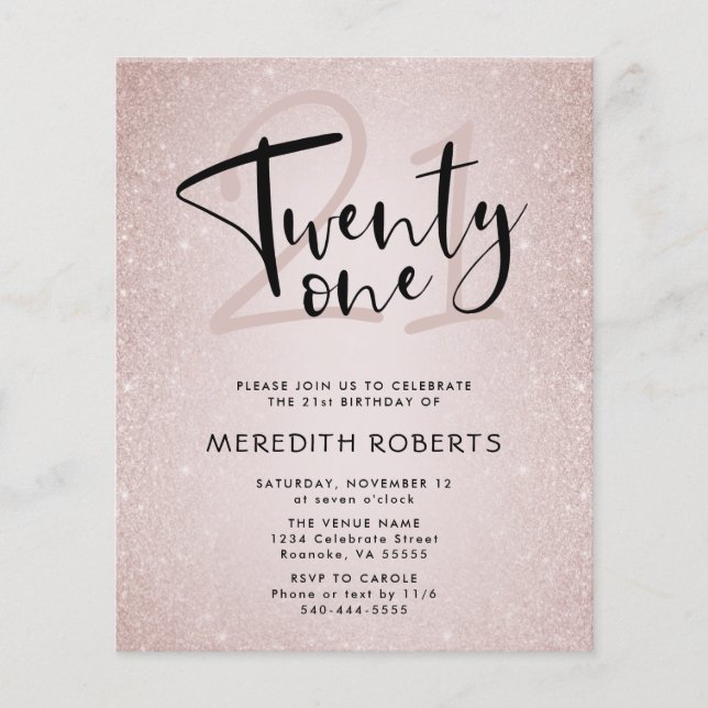 Budget 21st Birthday Modern Script Birthday Invite (Front)