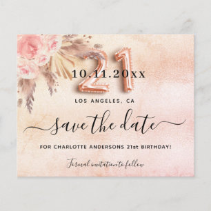 Budget 21st birthday pampas rose save the date