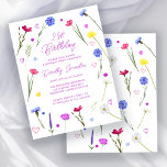 BUDGET 21st Birthday Party Wildflower Invitation<br><div class="desc">Colourful spring wildflowers surround your birthday party details. Modern,  trendy and feminine.</div>