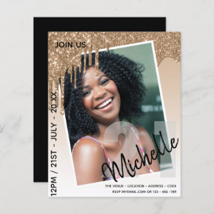 BUDGET 21st Birthday PHOTO Dripping Glitter Invite