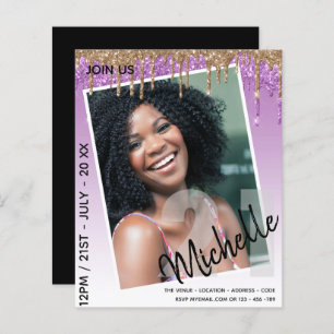 BUDGET 21st Birthday PHOTO Dripping Glitter Invite