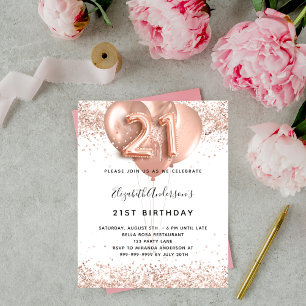 Budget 21st birthday rose gold balloons white chic