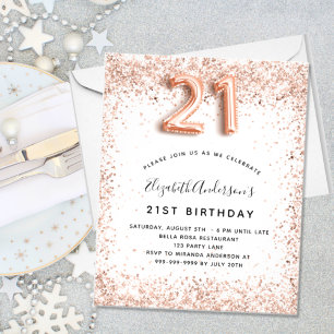 Budget 21st birthday rose gold white invitation