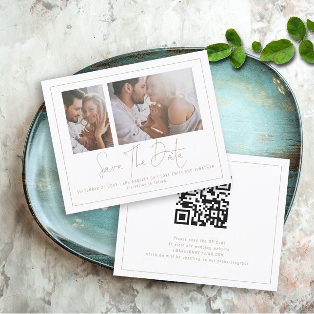 Budget 2 Photo Champagne Gold Wedding Save Date (Creator Uploaded)