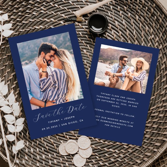 Budget 2-Photo Navy Blue Save the Date (Creator Uploaded)