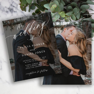 Budget 2 photos elegant script wedding invitation