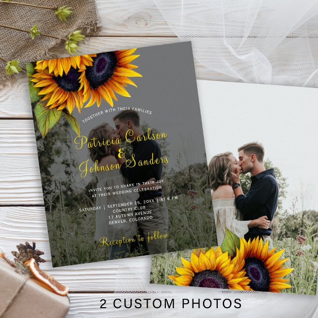 Budget 2 photos fall sunflower wedding invitation (Creator Uploaded)