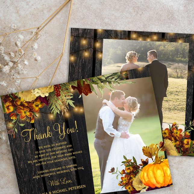 Budget 2 photos rustic fall wood wedding thank you (Creator Uploaded)