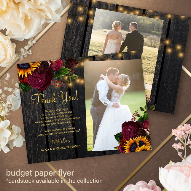 Budget 2 photos sunflower roses wedding thank you flyer (Creator Uploaded)
