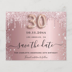 Budget 30th birthday blush glitter save the date