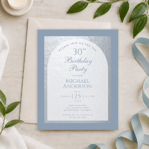 Budget 30th Birthday Dusty Blue Silver Invitation