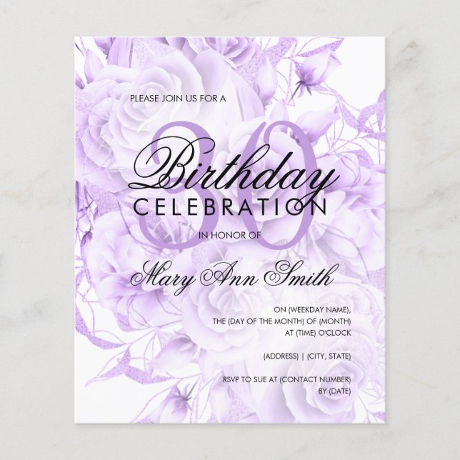 Budget 30th Birthday Floral Purple Invite (Front)