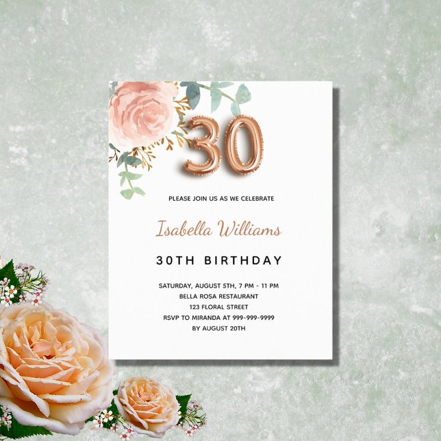 Budget 30th birthday floral rose gold eucalyptus (Creator Uploaded)
