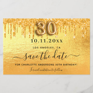 Budget 30th birthday gold glitter save the date