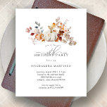 BUDGET 30th Birthday Pumpkin Fall Flowers Invite<br><div class="desc">Modern and elegant white pumpkin and fall flowers floral design. The soft watercolor palette is a sophisticated blend of soft pink and dark rich golden yellow and brown. The fall leaves surround the white pumpkin for a special autumn display. Perfect for your fall birthday party.</div>