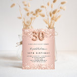 Budget 30th birthday rose gold glitter invitation<br><div class="desc">For an elegant 30th birthday.  A rose gold faux metallic looking background. Decorated with rose gold,  pink faux glitte,  sparkles.  Personalise and add a name,  and party details. The name is written with a hand lettered style script,  number 30 with balloon style fonts.</div>