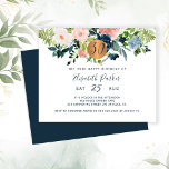 Budget 30th floral birthday party Invitation<br><div class="desc">Peach cream, blush pink, ivory and navy blue bohemian pastel flowers bouquets with sage green greenery foliage and a round faux metallic gold copper glitter circle making a modern glam horizontal feminine milestone thirtieth happy thirty and fabulous / any age birthday party invitation with a trendy chic fully editable typography...</div>