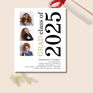 Budget 3 photo Bold 2025 White Graduation Invite