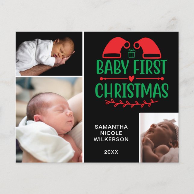 Budget 3 Photo Collage Baby's First Christmas Card (Front)