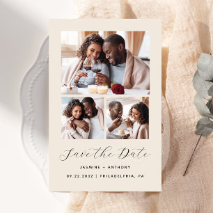 Budget 3-Photo Collage Beige Save the Date