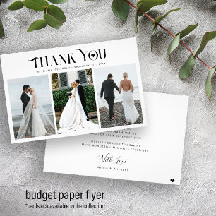 Budget 3 photo collage modern wedding thank you flyer