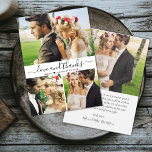 Budget 3 Photo Collage Wedding Thank You Script Flyer<br><div class="desc">Budget, Minimalist Elegant Modern „Love and thanks” Script 3 Photo Collage Wedding Thank You personalised affordable low budget flyer. Stylish wedding thank you paper template featuring four (3) photo on the front and one photo on the back. With the text „Love and thanks” in a swirly hand lettered typography script...</div>