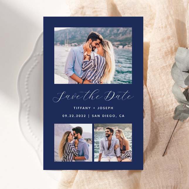 Budget 3-Photo Navy Blue Save the Date (Creator Uploaded)