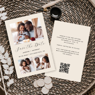 Budget 3-Photo QR Code Beige Save the Date