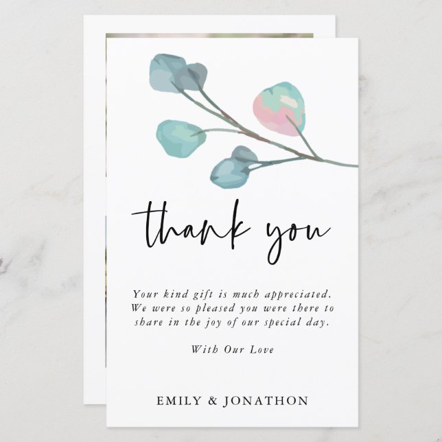 BUDGET 3 Photo Quote Eucalyptus Wedding Thanks (Front/Back)