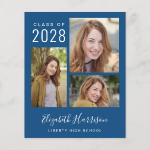 Budget 3 Photos Blue Graduation Announcement