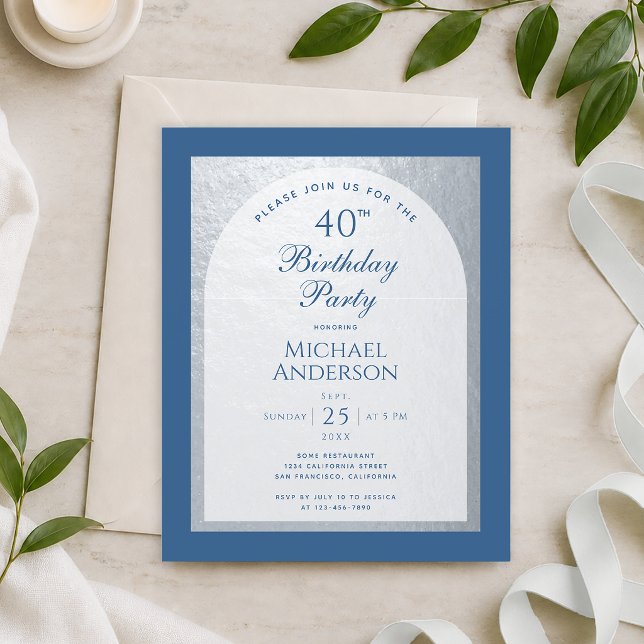 Budget 40 Birthday Classic Blue  Silver Invitation (Creator Uploaded)