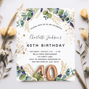 Budget 40th birthday eucalyptus greenery glitter