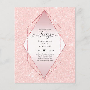 Budget 40th Birthday Glitter Foil Pink Girly Flyer