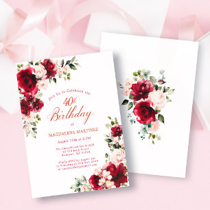 BUDGET 40th Birthday Red Pink Rose Invitation