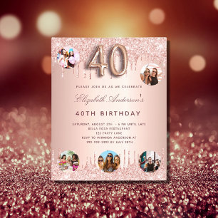 Budget 40th Birthday rose gold glitter drips photo