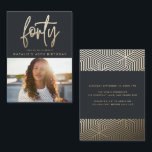 budget 40th birthday simple stylish elegant script card<br><div class="desc">budget 40th birthday simple stylish elegant gold script & geometric 40th birthday invite. Modern geometric backer pattern. Part of a collection. Colour can be changed.</div>