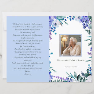 Budget 4 Page Funeral Program Soft Blue Floral