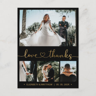Budget 4 Photo Black Gold Wedding Thank You  Postcard