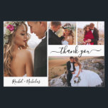 Budget 4 Photo Collage Wedding Thank You Card<br><div class="desc">Elegant, Modern Script 4 Photo Collage Wedding Thank You affordable low budget thin card. Stylish wedding thank you template featuring four photo on the front and one photo on the back. With the text "Thank you" in a swirly hand lettered typography script font with swash or in black on white...</div>