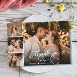 Budget 4 Photo Collage Wedding Thank You Script Fl Flyer<br><div class="desc">Budget Modern, Elegant Hand Lettered Wedding (4) Photo Collage Thank You personalised low budget affordable THIN (!) card. ***PLEASE NOTE! SCROLL DOWN!*** Stylish wedding thank you card template featuring four (4) photo on the front and one (1) photo on the back. With the text "Thank you" in a swirly hand...</div>