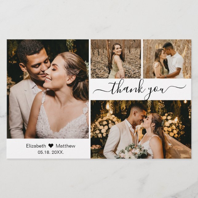 Budget 4 Photo Collage Wedding Thank You Script Flyer (Front)