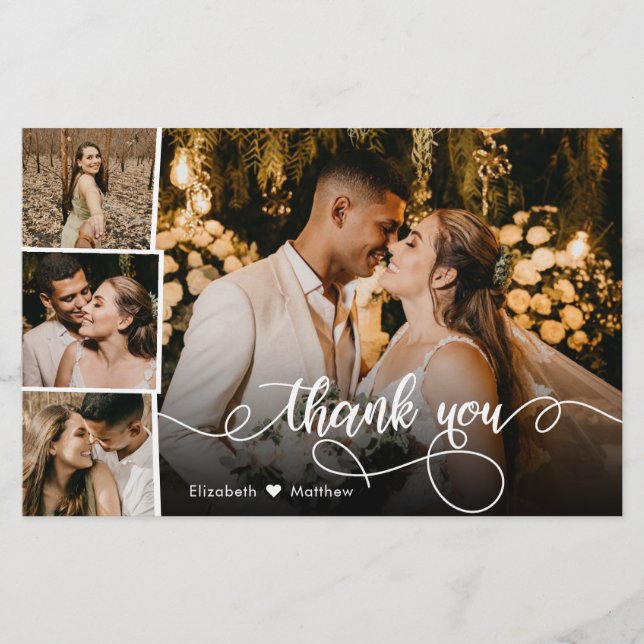Budget 4 Photo Collage Wedding Thank You Script Flyer (Front)