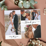 Budget 4 Photo Collage Wedding Thank You Script Flyer<br><div class="desc">Budget, Minimalist Elegant Modern Script 4 Photo Collage Wedding Thank You personalised affordable low budget flyer. Stylish wedding thank you paper template featuring four (4) photo on the front and one photo on the back. With the text "Thank you" in a swirly hand lettered typography script font with swash in...</div>